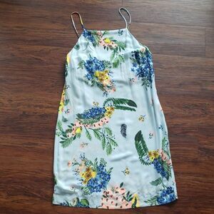 Farm Rio Blue Floral Toucan Y2K Chic Feminine Dainty Boho Mini Slip Dress